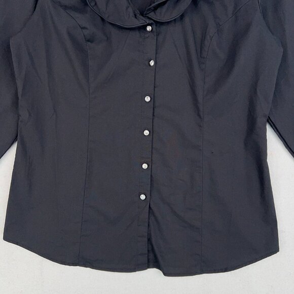 Soft Surroundings Shirt Womens Small Black Ruffle Wire Double Collar Structured - Picture 3 of 15